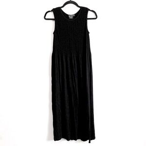 Lark + Grey Black Smocked Sleeveless Midi Dress